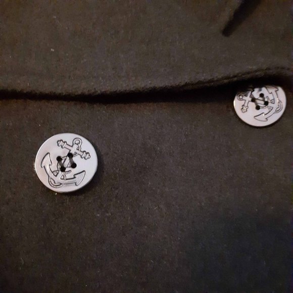 Marvin Richards wool blend double breasted pea coat Size 4 Black Nautical Navy - Picture 3 of 12